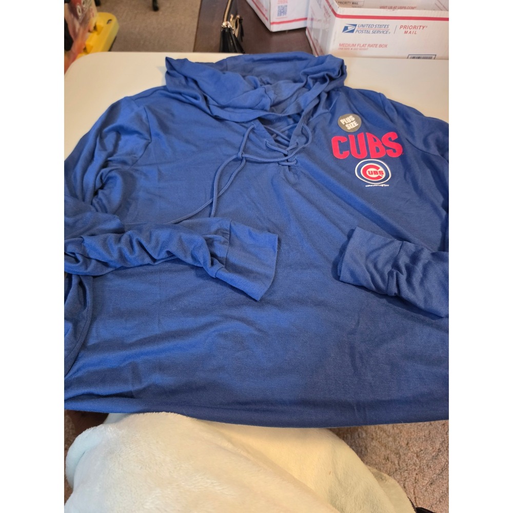 MLB Chicago Cubs Women Royal Blue Lace Up Hoodie Shirt Campus Lifestyle 1X